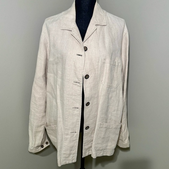 Eddie Bauer women’s size large 100% linen blazer, button front, pockets, classic - Picture 1 of 2